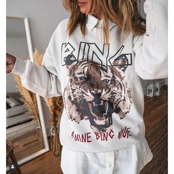 ANINE BING Tiger Muse Sweatshirt Taupe Cream Sz S $220 {X12} - Picture 1 of 7